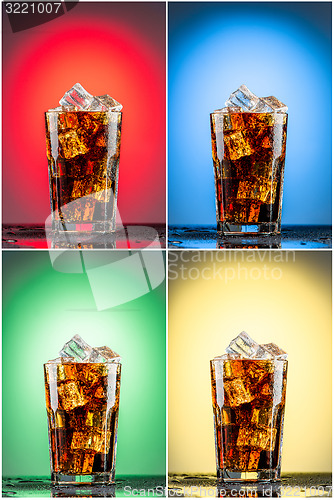 Image of Glass with cola and ice.  Collection of four backgrounds