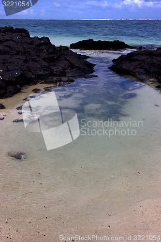 Image of beach and  rock in belle mare mauritius