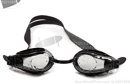 Image of Black goggles for swimming with water drops