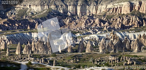 Image of Panoramic view of Cappadocia valley at evening