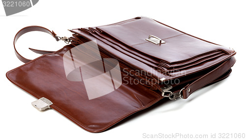 Image of Open leather briefcase