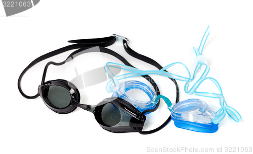 Image of Blue and black goggles for swimming