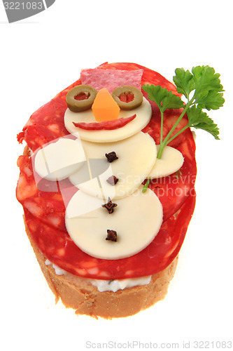 Image of open sandwich with snowman