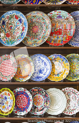 Image of Hand Painted Turkish Plates on Shelf