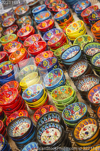 Image of Hand Painted Turkish Bowls on Table at the Market