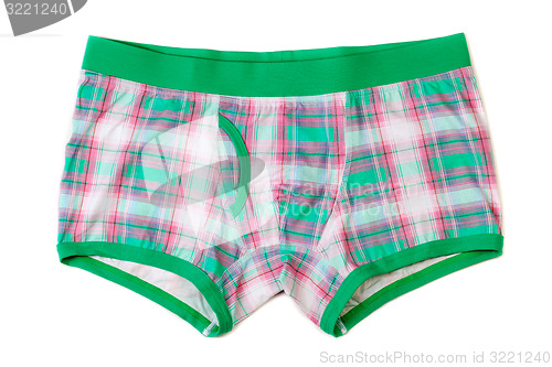 Image of Men\'s boxer shorts in green-pink checkered.