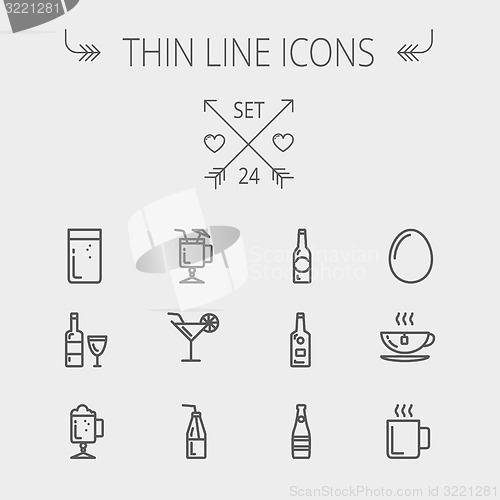 Image of Food and drink thin line icon set