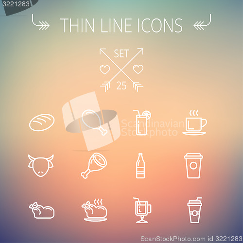 Image of Food and drink thin line icon set