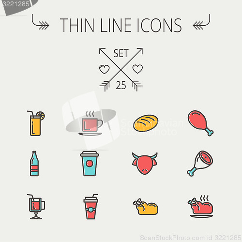 Image of Food and drink thin line icon set