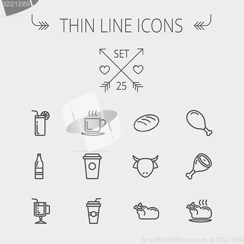 Image of Food and drink thin line icon set