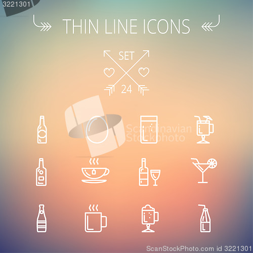 Image of Food and drink thin line icon set