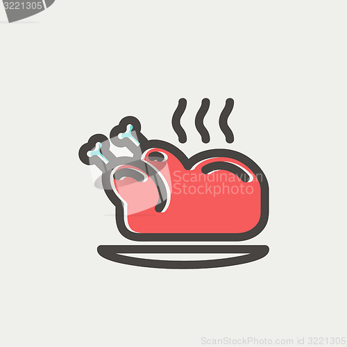 Image of Baked whole chicken thin line icon