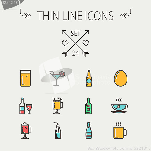 Image of Food and drink thin line icon set