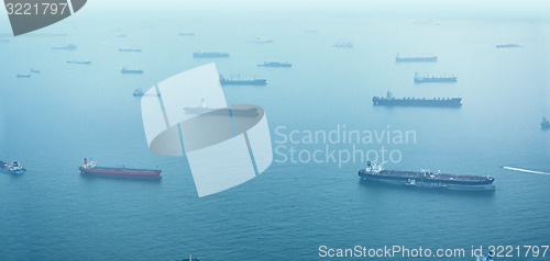 Image of Aerial Shot of Commercial Ships at Anchor off Singapore