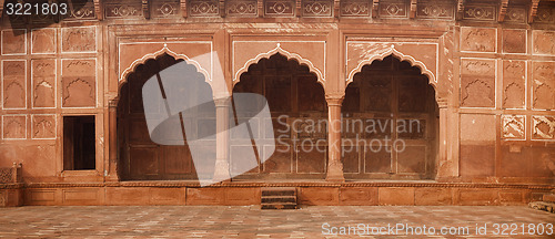 Image of Beautiful, Ornate Stone Entryway to the Taj Mahal in Agra, India