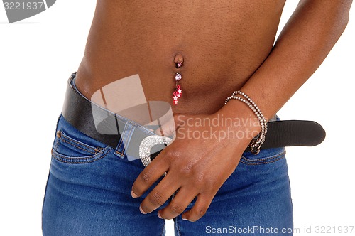 Image of Slim black woman standing.