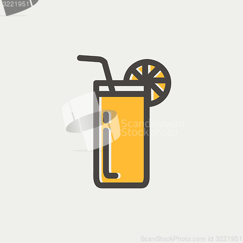 Image of Orange juice glass with drinking straw thin line icon