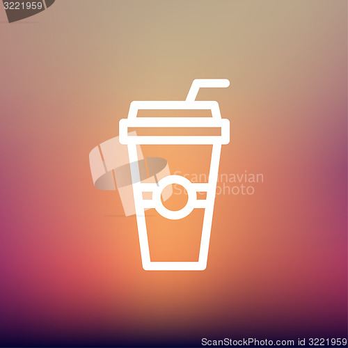 Image of Soda in a plastic cup with straw thin line icon