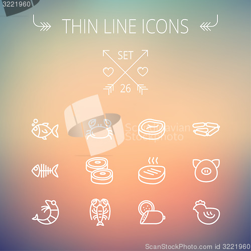 Image of Food and drink thin line icon set