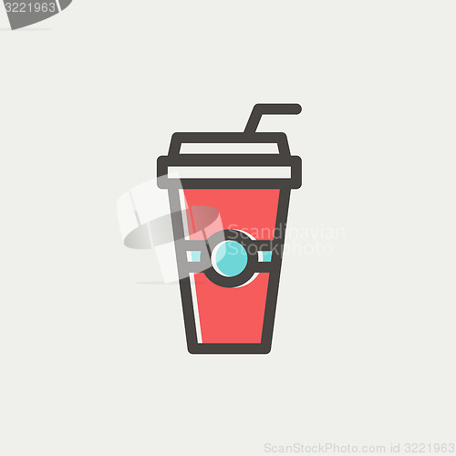 Image of Soda in a plastic cup with straw thin line icon