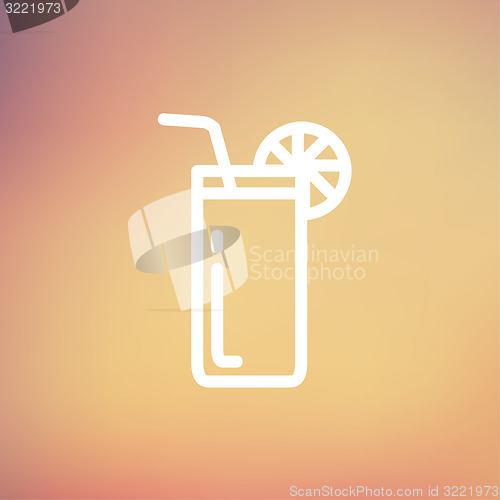 Image of Orange juice glass with drinking straw thin line icon