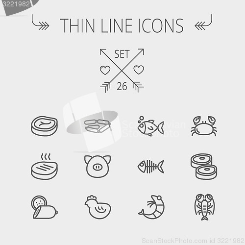 Image of Food and drink thin line icon set