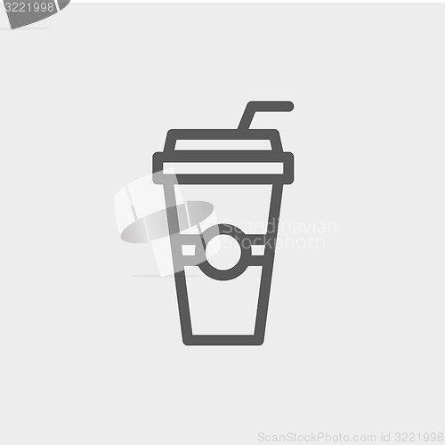 Image of Soda in a plastic cup with straw thin line icon