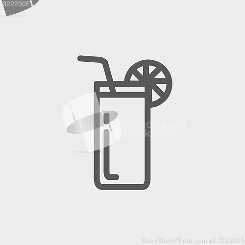 Image of Orange juice glass with drinking straw thin line icon