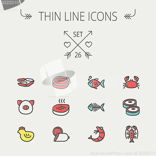 Image of Food and drink thin line icon set