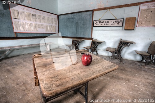 Image of Abandoned School House red apple