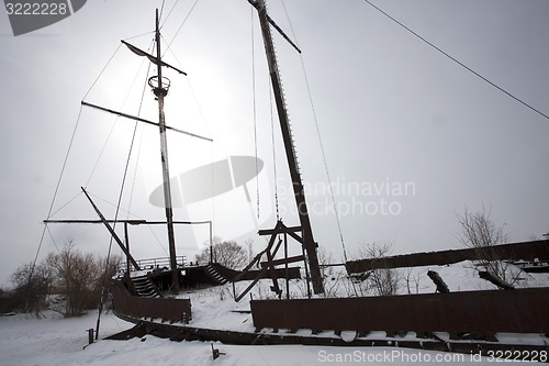 Image of Old Abandoned rusty Sailboat
