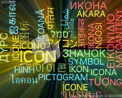 Image of Icon multilanguage wordcloud background concept glowing