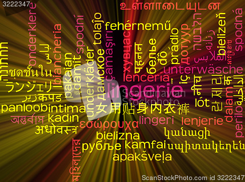 Image of Lingerie multilanguage wordcloud background concept glowing