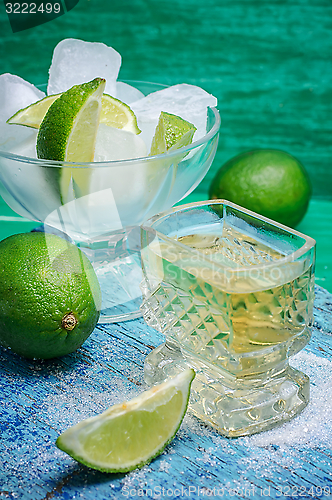 Image of refreshing cocktail made of rum and lime with ice