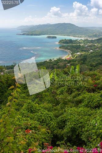 Image of Caribbean beach on the northern coast of Jamaica, near Dunn\'s River Falls and town Ocho Rios.