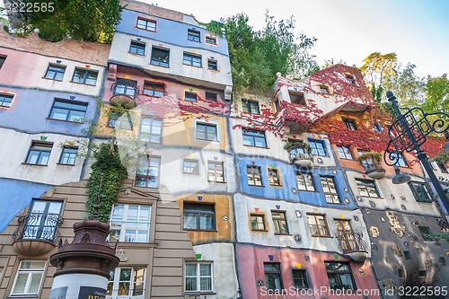 Image of VIENNA, AUSTRIA - SEPTEMBER 30, 2008 Colorful facade of the famous Hundertwasserhaus in Vienna, Austria