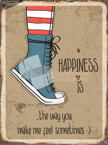 Image of Retro metal sign about happiness