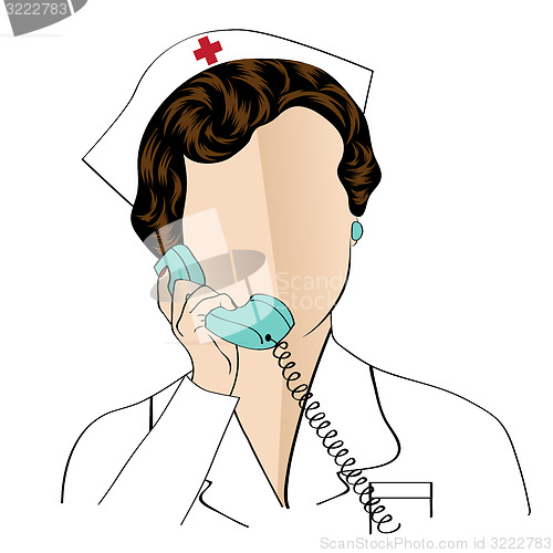 Image of Beautiful friendly and confident nurse talking by phone 