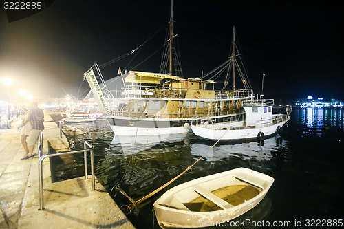 Image of Moored boats in Rovinj at night