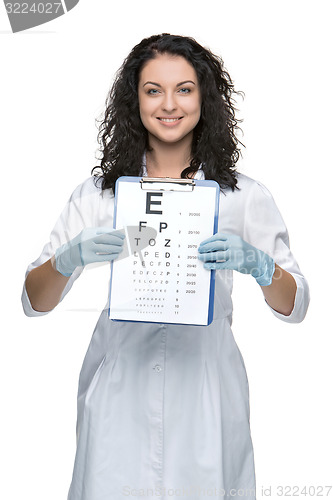 Image of male ophthalmologist with eye chart