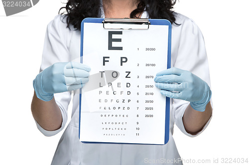 Image of male ophthalmologist with eye chart