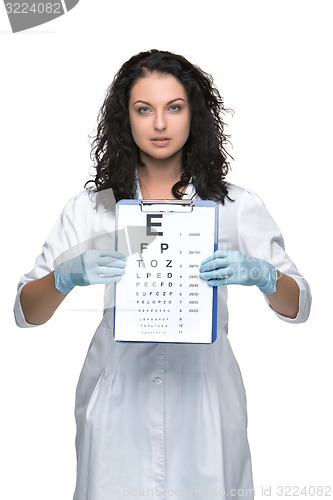 Image of male ophthalmologist with eye chart