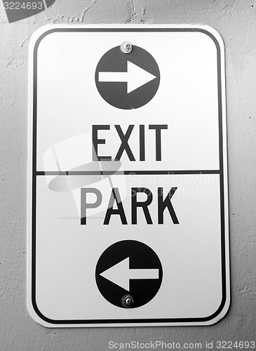 Image of Exit Sign Parking Garage Left Arrow Right Directional Signpost