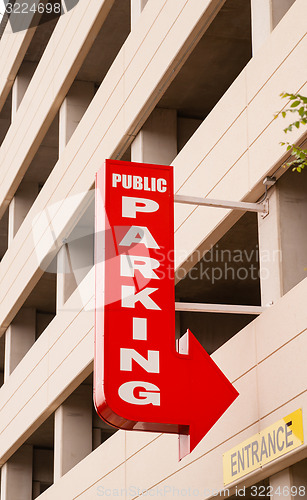 Image of Downtown Parking Garage Red Arrow Sign Points to Park