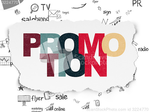 Image of Advertising concept: Promotion on Torn Paper background