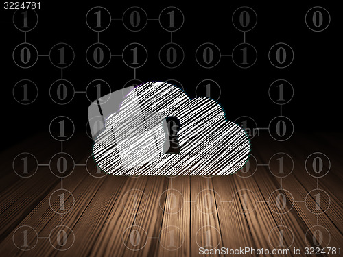 Image of Cloud computing concept: Cloud With Keyhole in grunge dark room