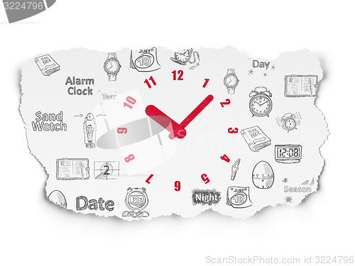 Image of Timeline concept: Clock on Torn Paper background