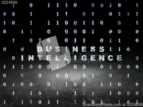 Image of Business concept: Business Intelligence in grunge dark room