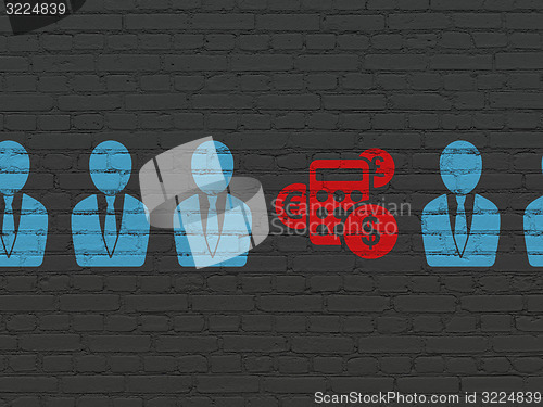 Image of Business concept: calculator icon on wall background