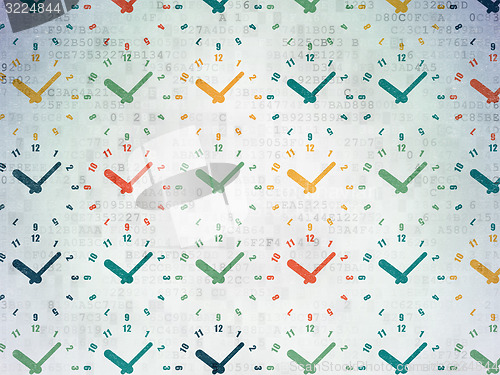 Image of Timeline concept: Clock icons on Digital Paper background